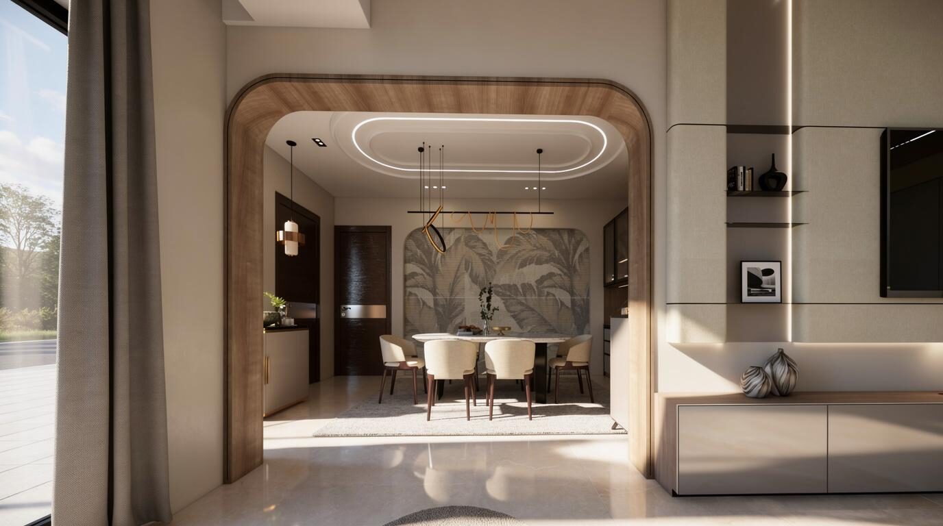 GVH residence dining area with arched entrance