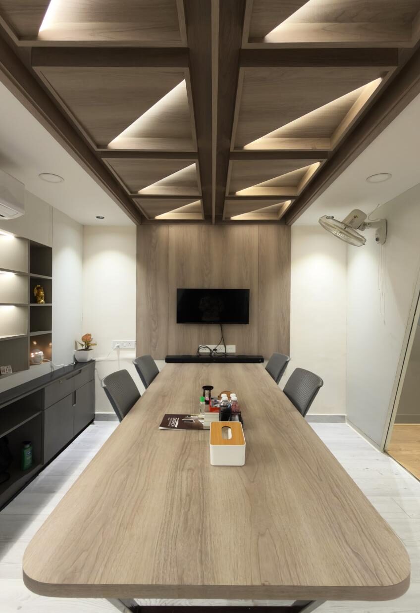 Modarch Office boardroom with sculptural wooden ceiling