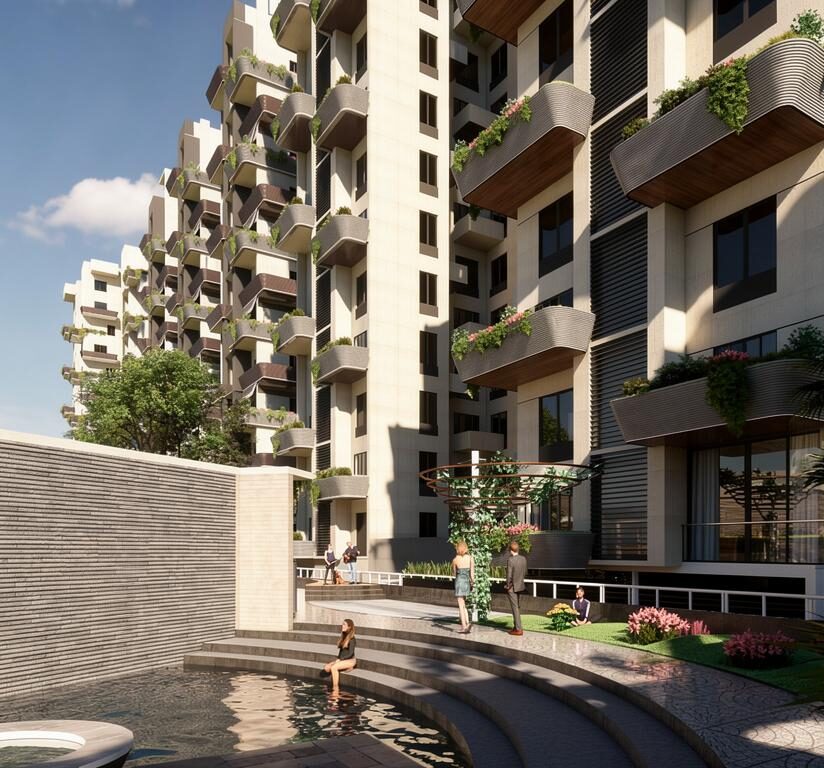 Skyland landscaped courtyard between towers