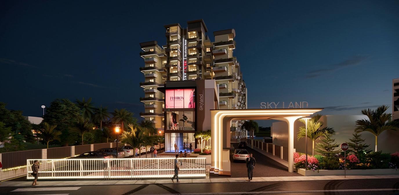 Skyland mixed-use towers at night
