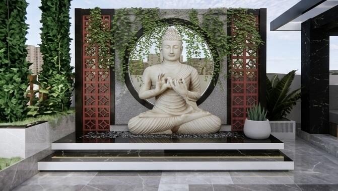 Green View Terrace Buddha statue feature wall
