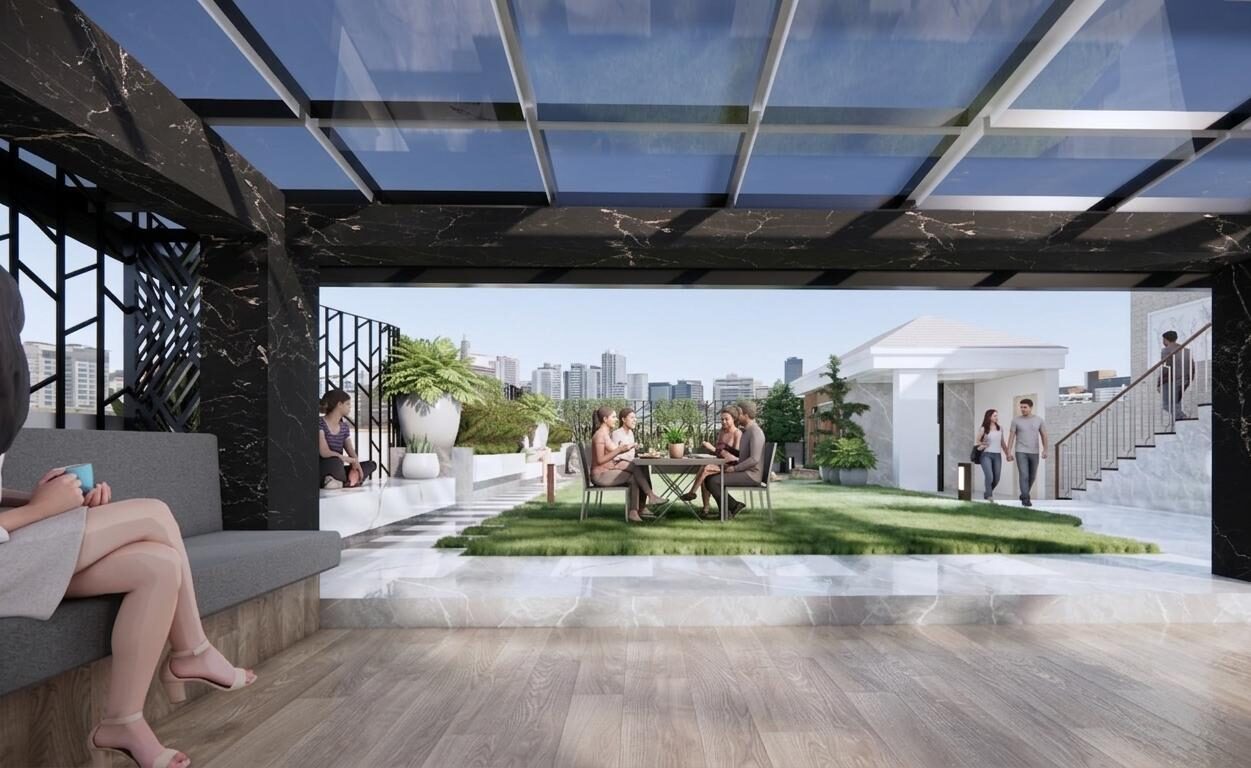 Green View Terrace lounge with city skyline view