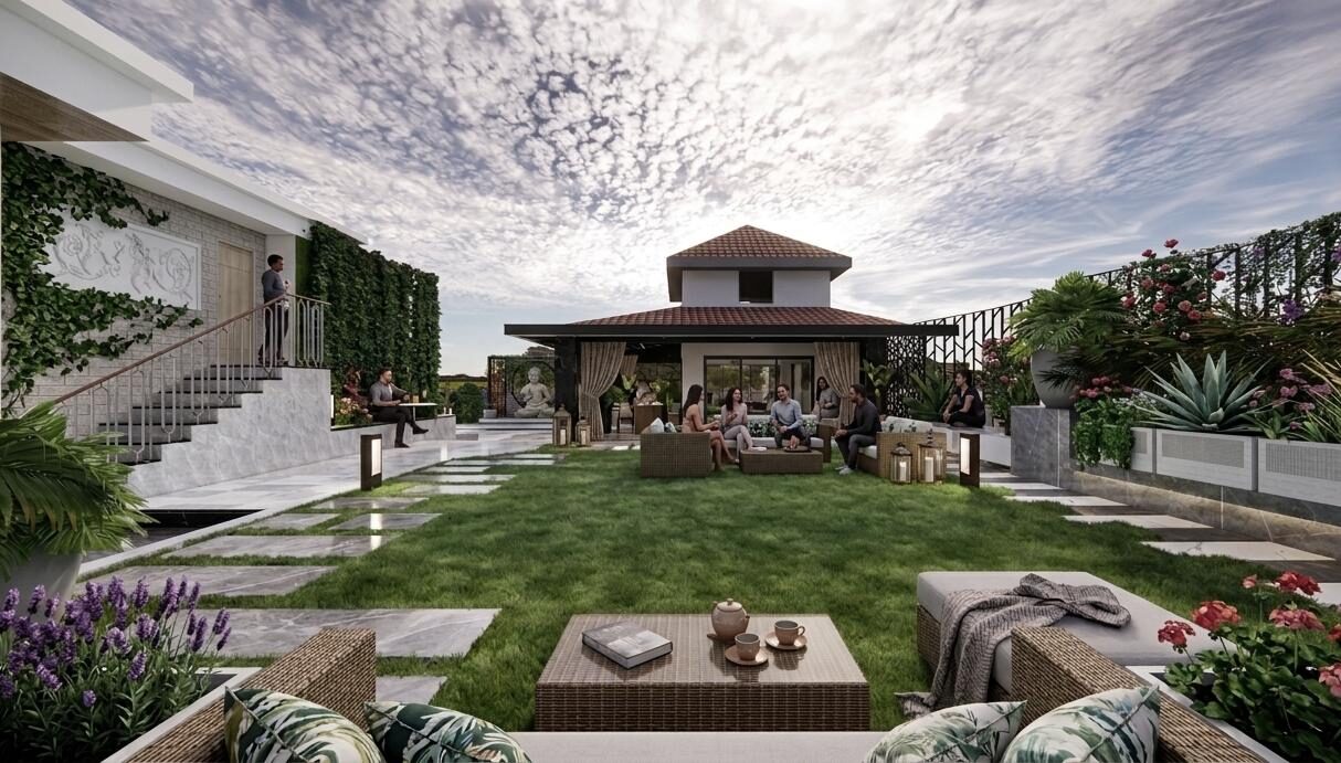 Green View Terrace glass pergola seating
