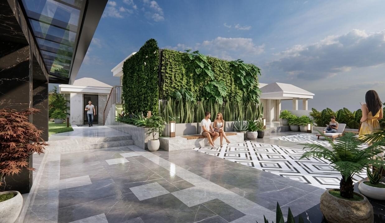 Green View Terrace patterned marble walkway